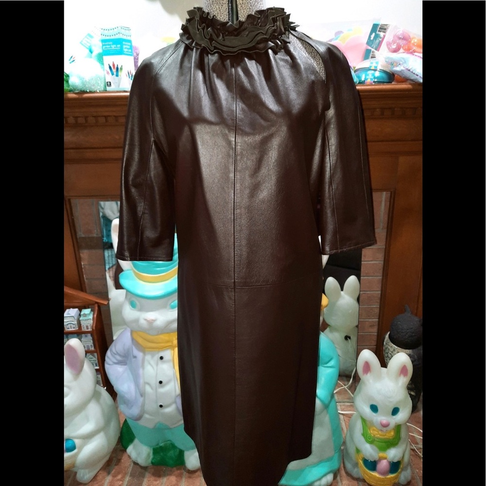 Saturday Sale! Genuine buttery soft  lambskin leather rich chocolate brown dress